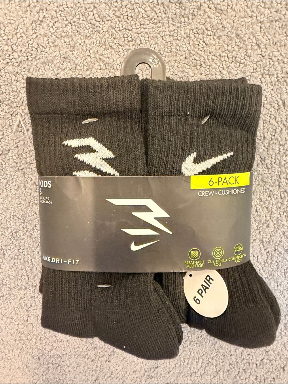 Nike Kids 6-Pack Crew Cushioned Socks - Black